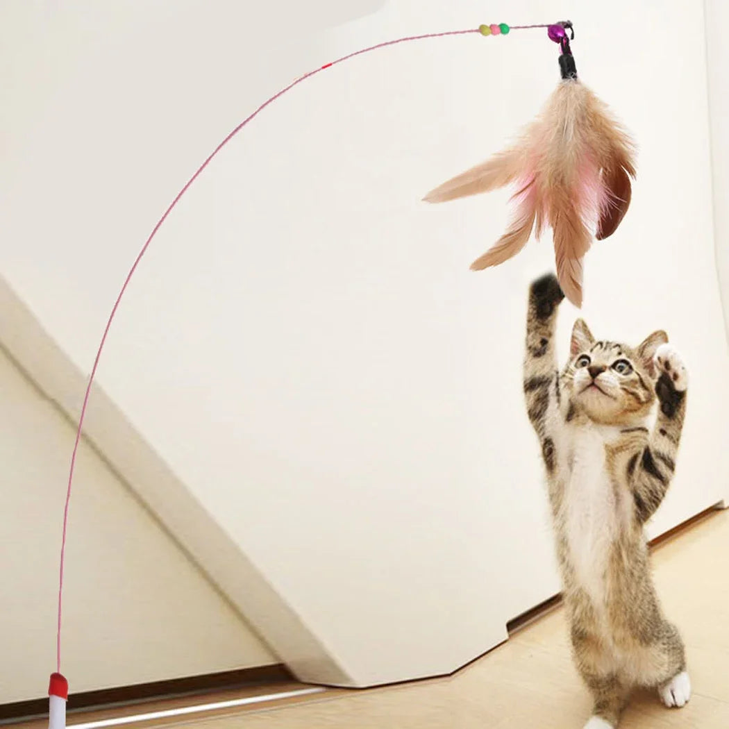 1pc Cat Stick Feather Wand Bell Mouse Toy