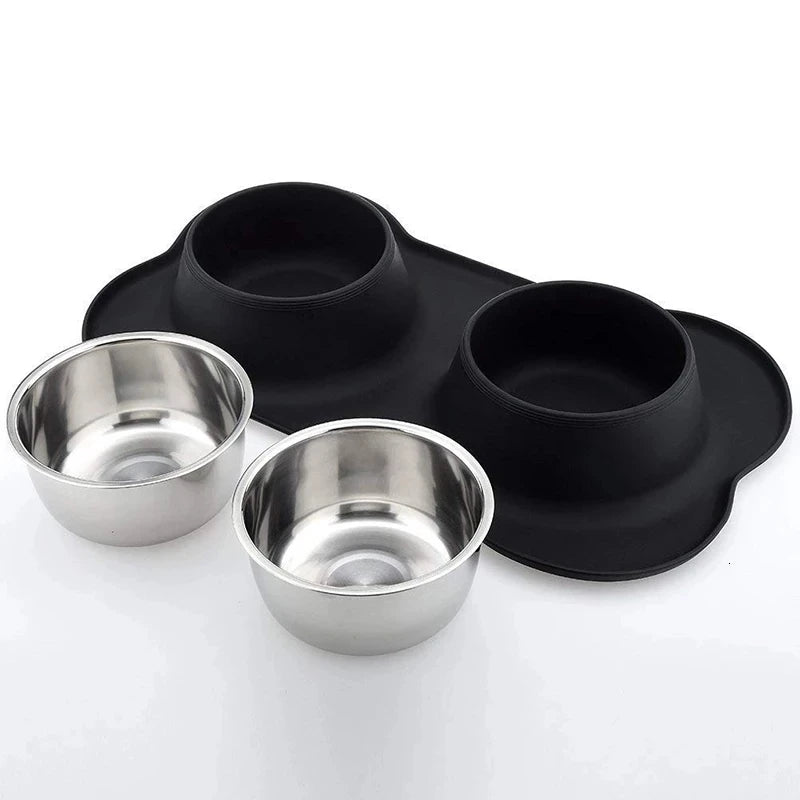 Dog Antislip Silicone Mat Double Bowl