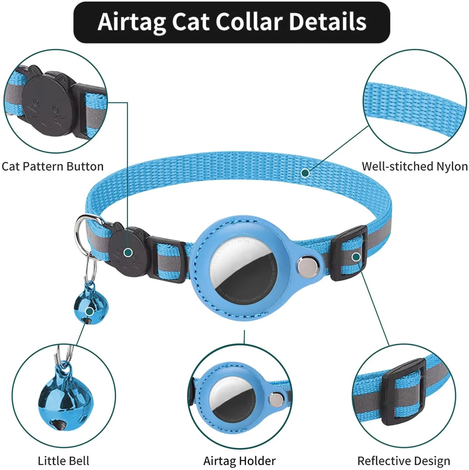 Cat Reflective Strips  Air Tag Holder Collar