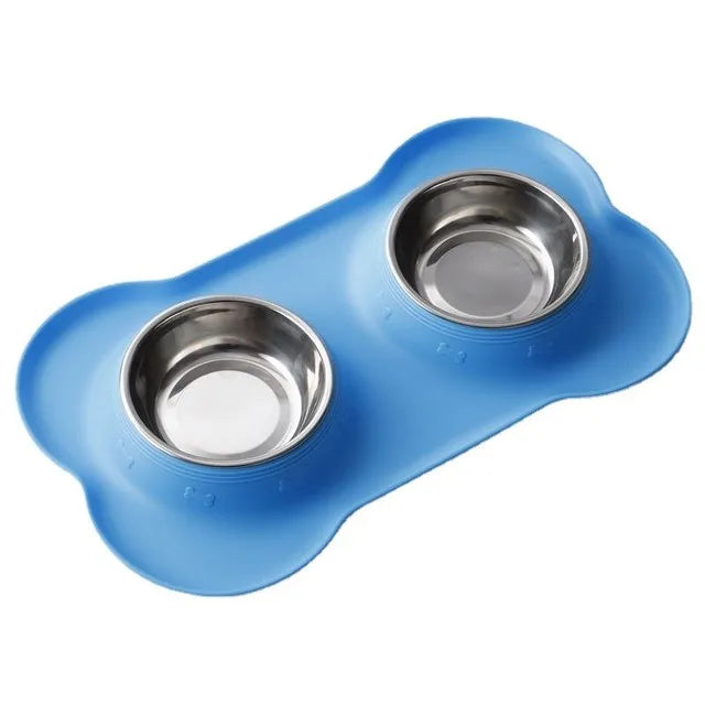 Dog Antislip Silicone Mat Double Bowl