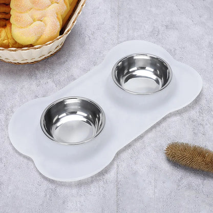 Dog Antislip Silicone Mat Double Bowl