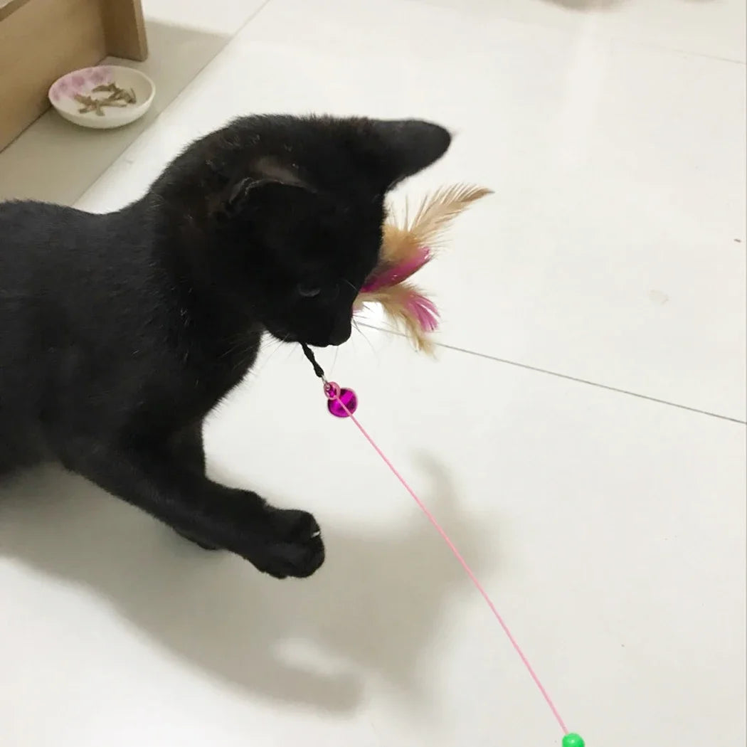 1pc Cat Stick Feather Wand Bell Mouse Toy