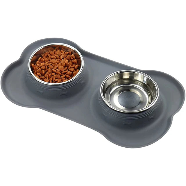 Dog Antislip Silicone Mat Double Bowl