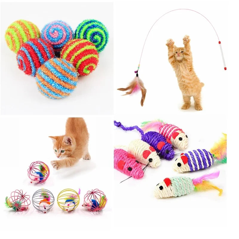 1pc Cat Stick Feather Wand Bell Mouse Toy