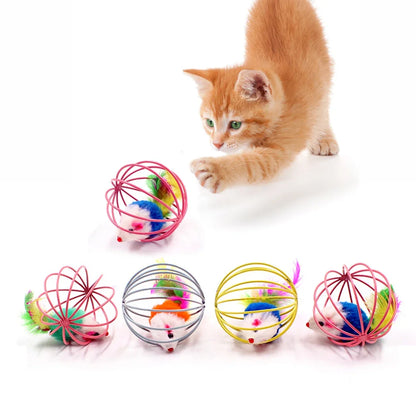 1pc Cat Stick Feather Wand Bell Mouse Toy