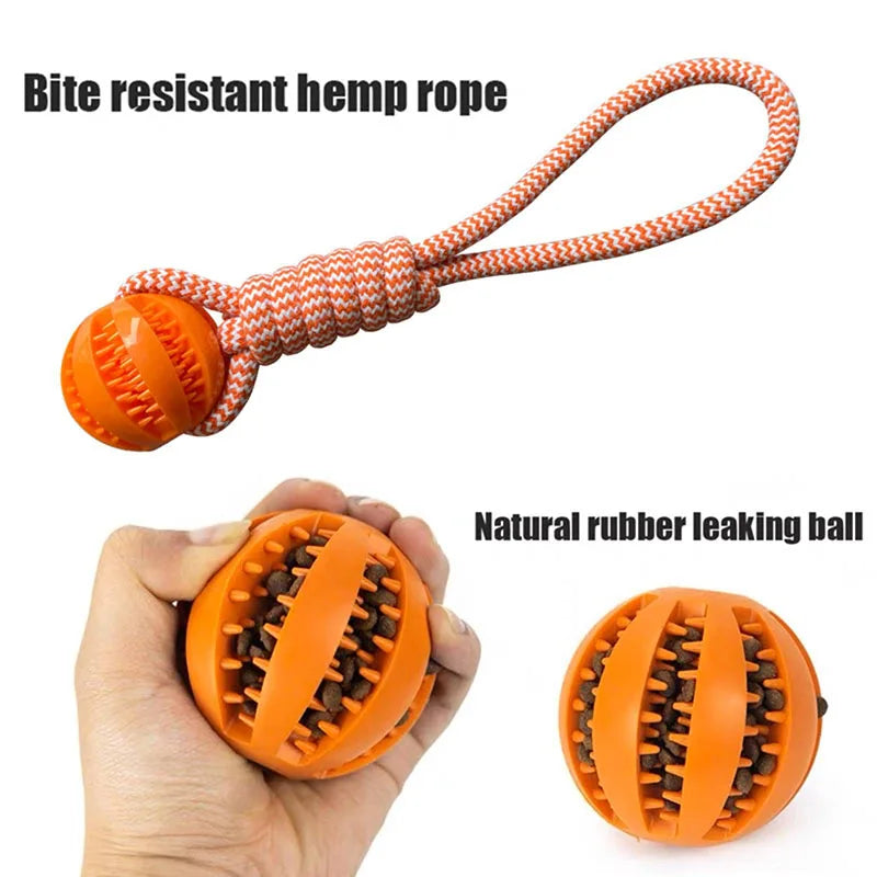 Pet Treat Rope Rubber Leaking Ball Toy