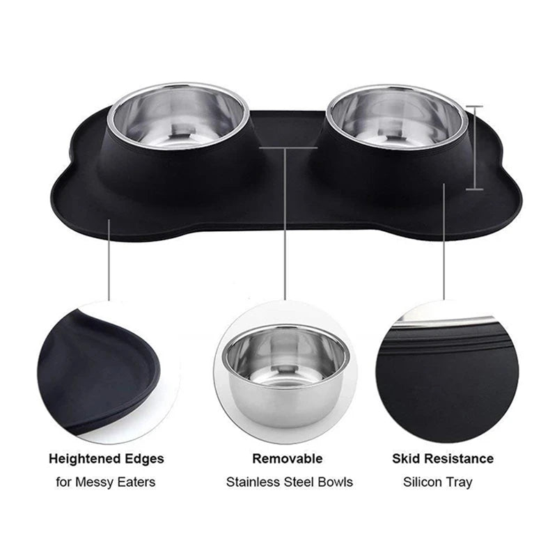 Dog Antislip Silicone Mat Double Bowl